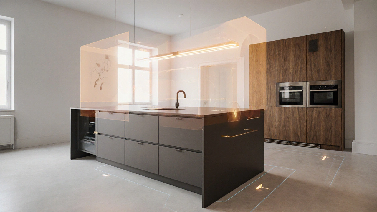 Chytrá kuchyně, kde technologie automaticky přepíná režimy vaření a zábavy.