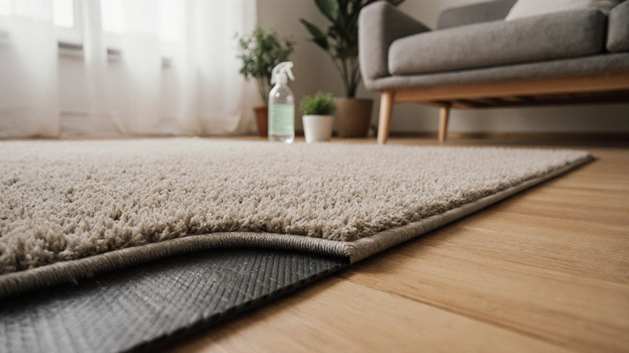 Ekologický koberec z recyklovaného polyesteru s podložkou, v přirozeném osvětlení.