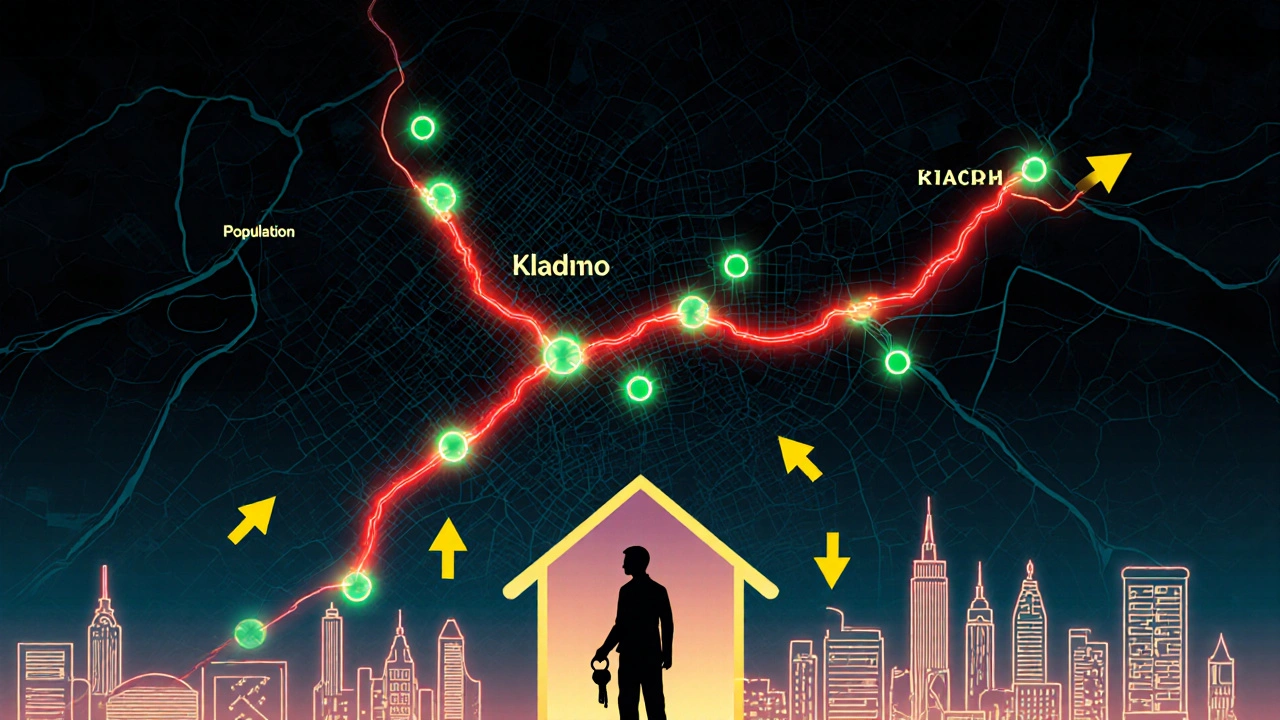 Koncepční mapa města s vývojem infrastruktury a růstem obyvatelstva, viděná z pohledu domácího majitele.
