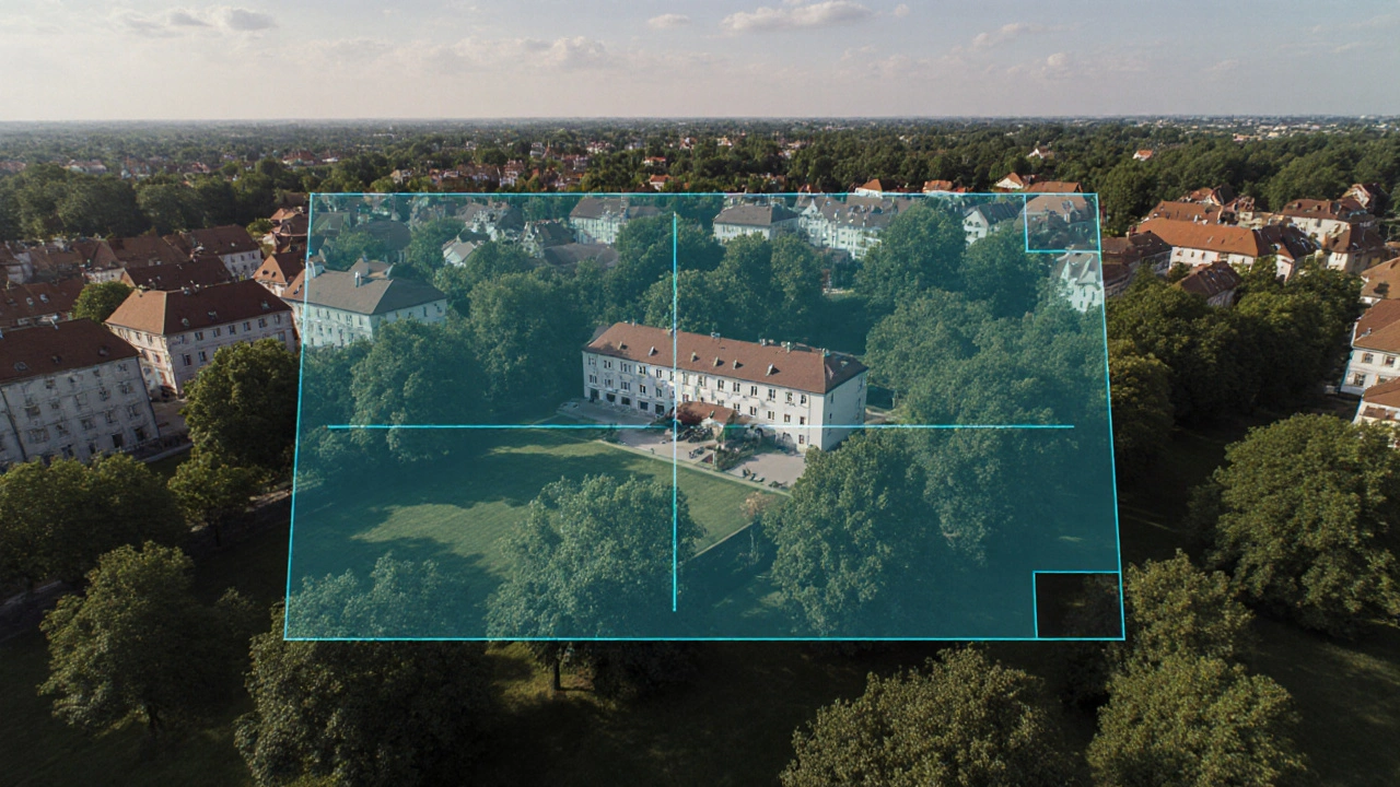 Letecký pohled na český dům s vymezenou zahradou a okolím.