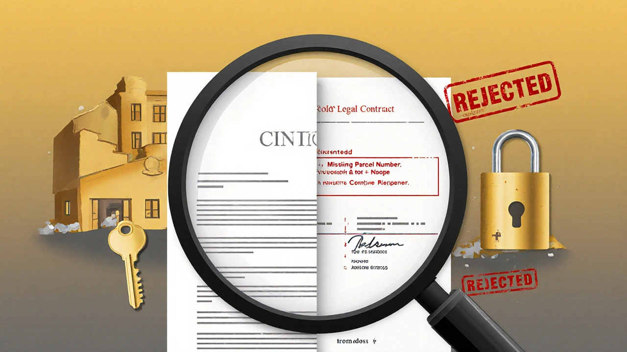 Lupa odhaluje chyby v kupní smlouvě: nesprávné údaje o nemovitosti a neověřený podpis.