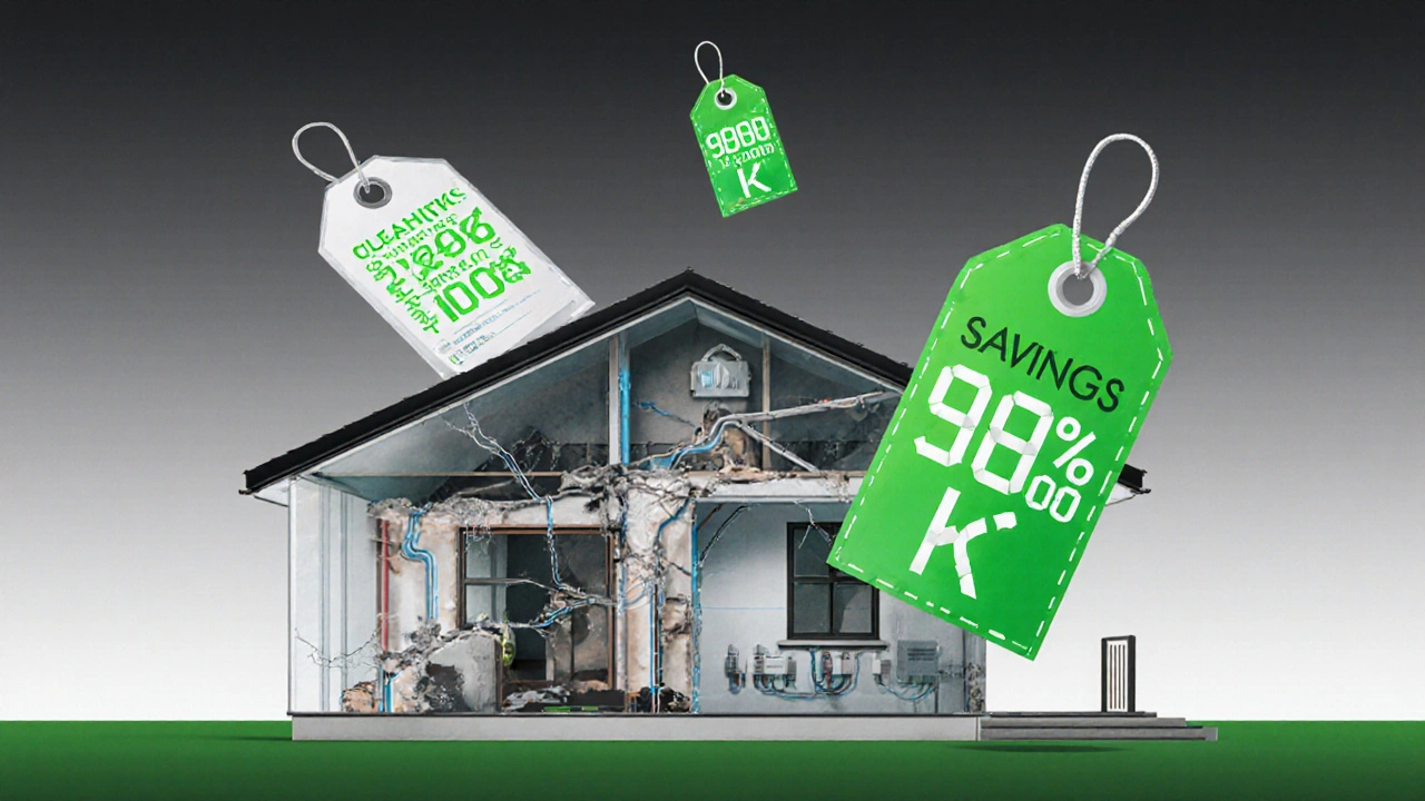 Průhledný dům s ukrytými vadami a číselnými záštitami úspor na opravy.