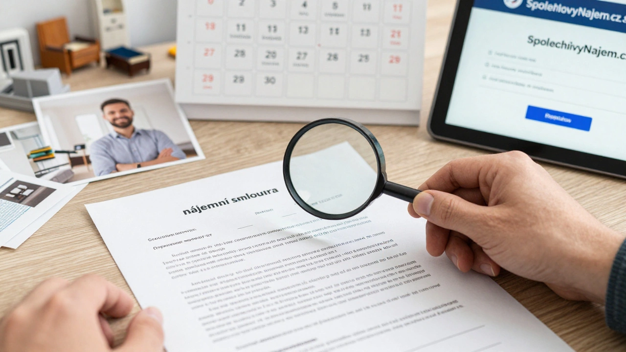 Rukou podepisována nájemní smlouva s důrazem na podmínky úhrady a kauce.
