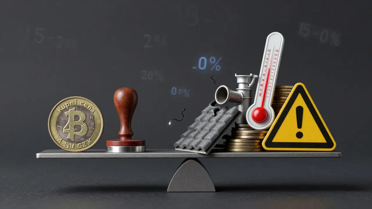 Váha s kupní cenou na jedné straně a skrytými náklady na druhé.