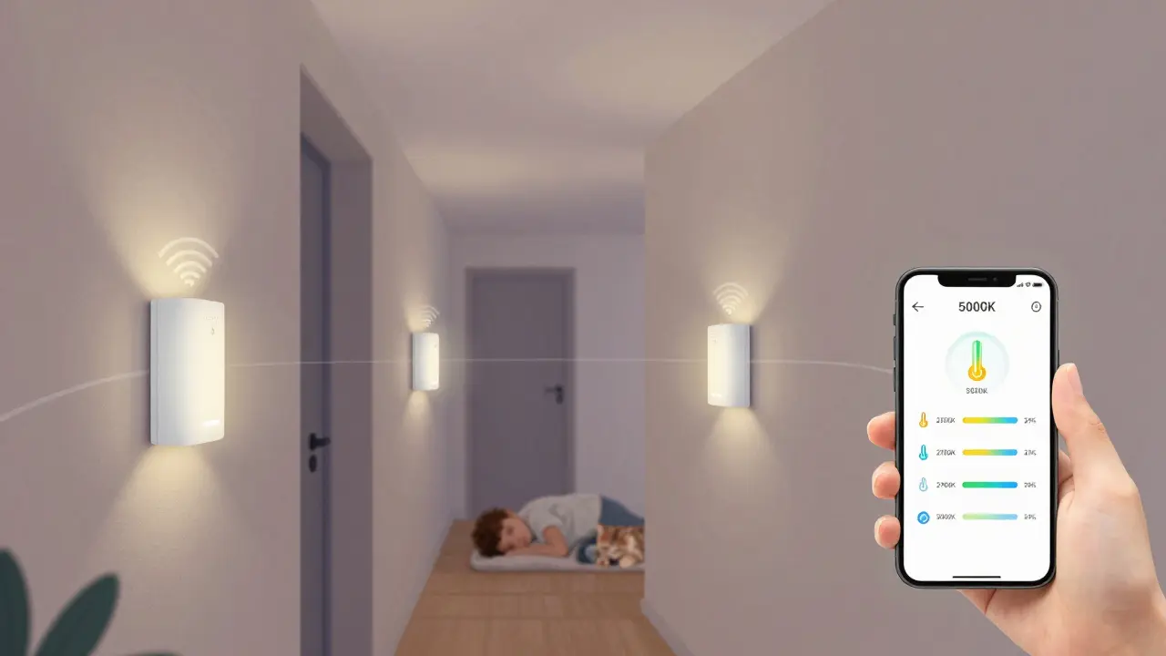 Chytré senzorové světlo v chodbě s připojením k telefonu a měnící se teplotou světla.