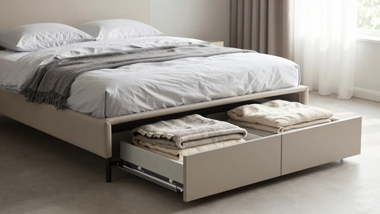 Úložný prostor pod postelí: chytré zásuvky a boxy pro více místa v ložnici