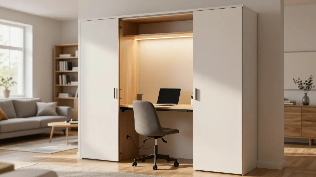 Skryté pracovní kouty ve skříni: cloffice jako řešení pro malé byty