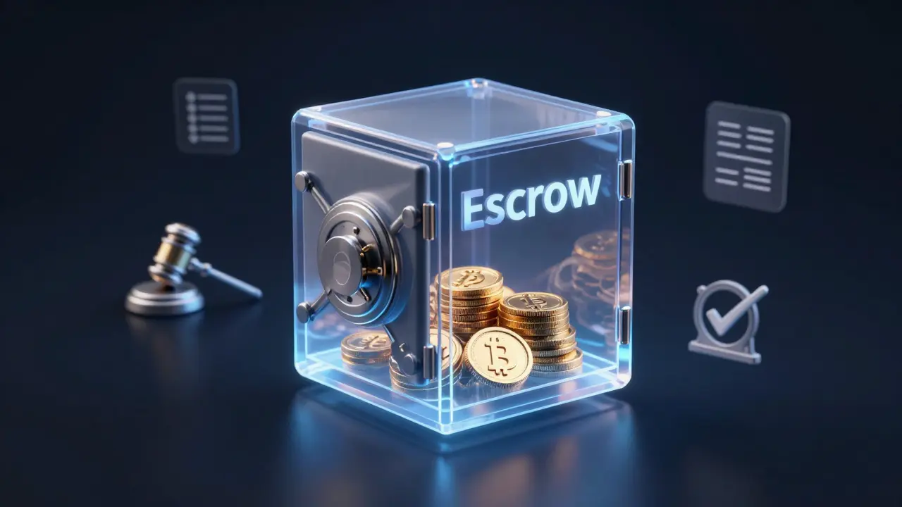 Konceptuální znázornení úschovy jako bezpečného digitálního trezoru s penězi.