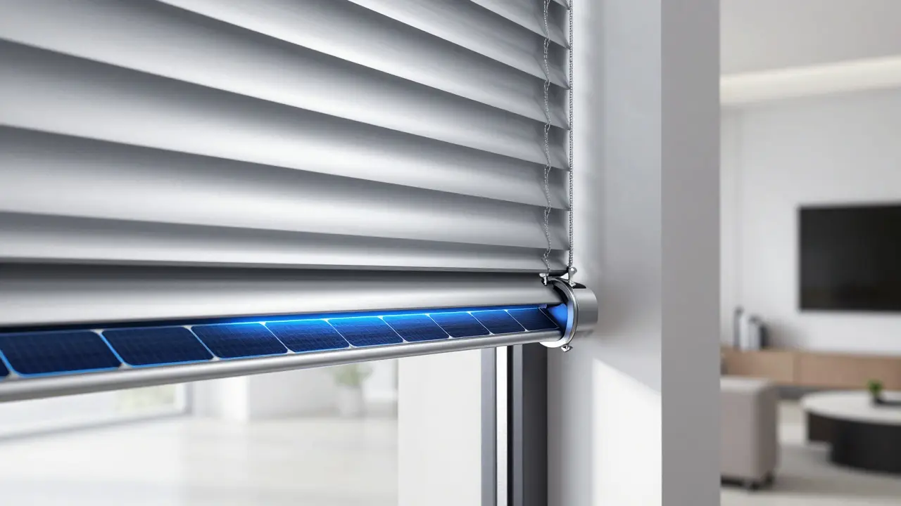 Moderní inteligentní hliníkové žaluzie s integrovanými fotovoltaickými články.