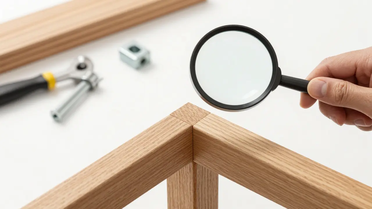Detailní kontrola kvality spoje u dřevěného křesla pomocí lupy