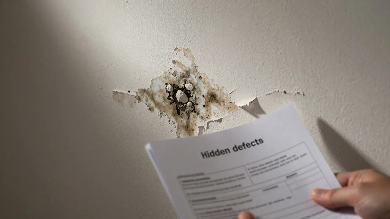 Detailní záběr na skryté vady ve zdi domu, jako je plíseň a vlhkost
