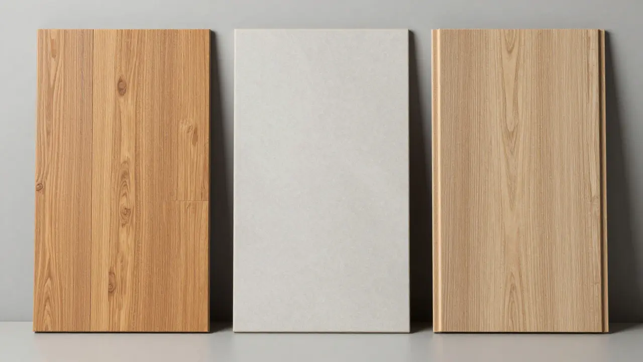 Srovnání tří typů podlah: dřevo, vinyl a laminát vedle sebe
