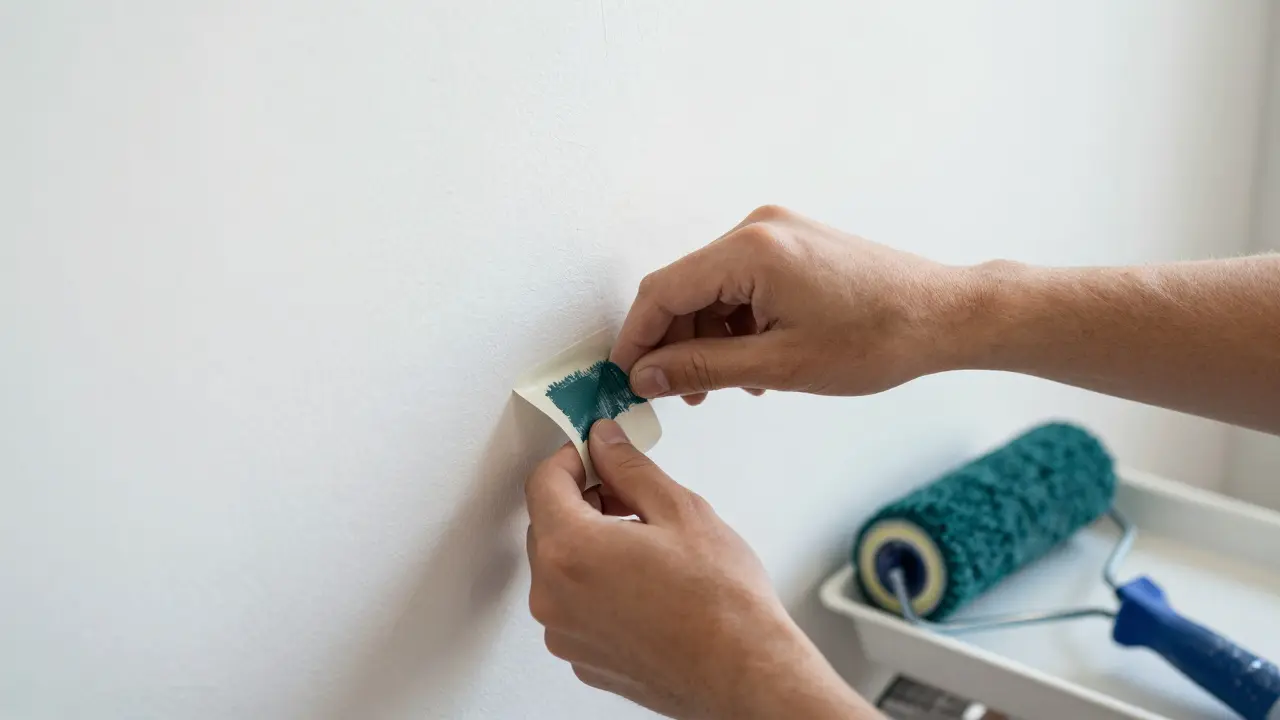 Detail nanášení maskovací pásky na zeď před malováním