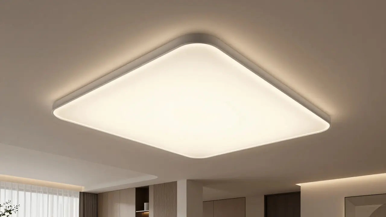 Velké LED svítidlo s teplým světlem ve vysoké hale
