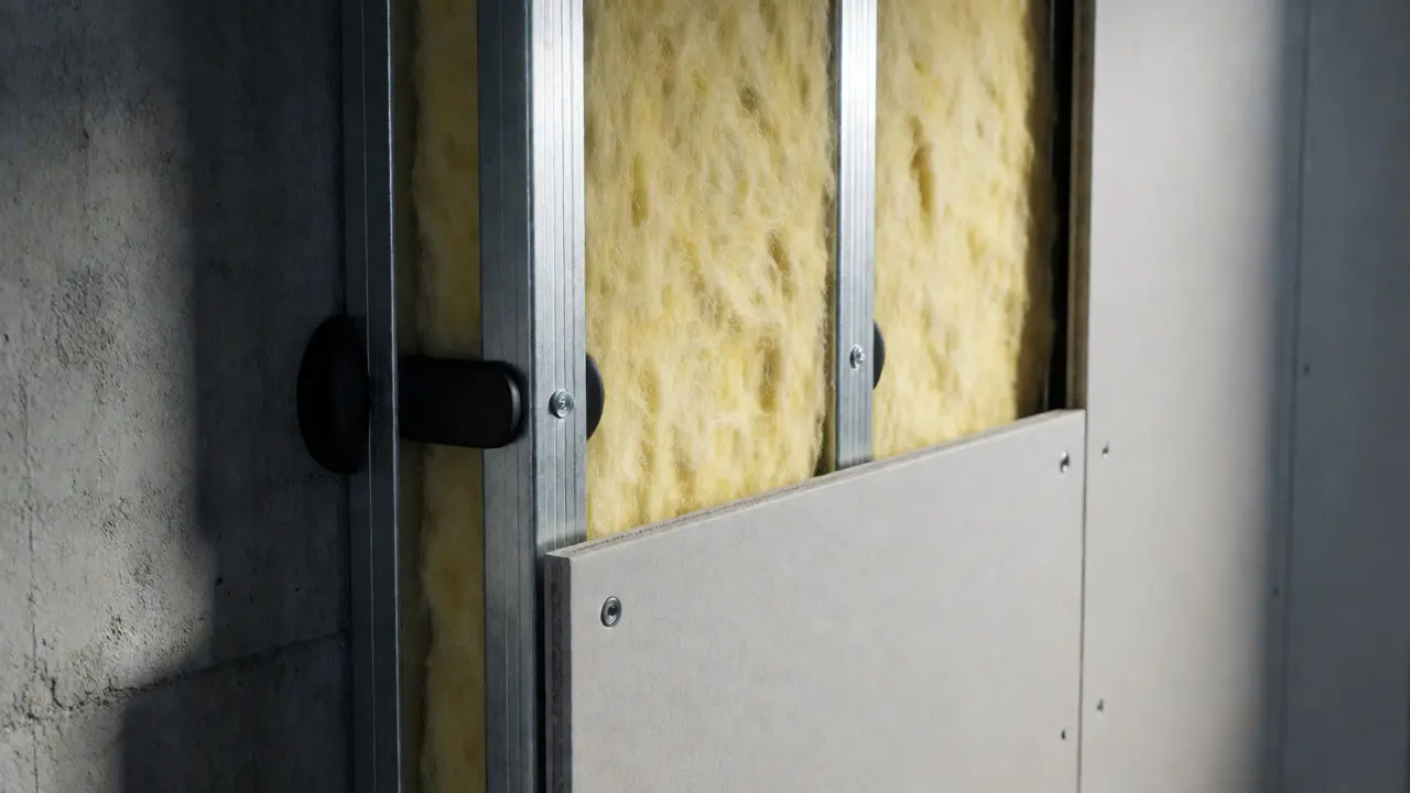 Instalace předstěny s minerální vatou a gumovými podložkami proti hluku