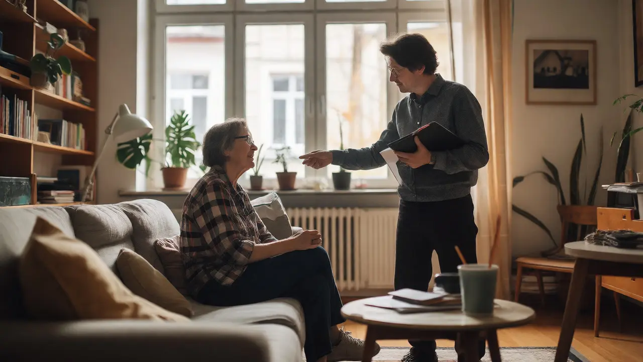 Konzultace designéra s klientem v obývacím pokoji