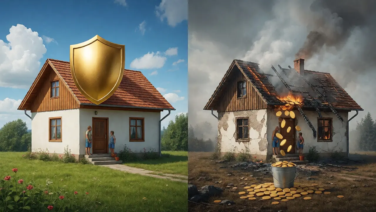 Porovnání nepoškozeného domu a škody s omezeným plněním